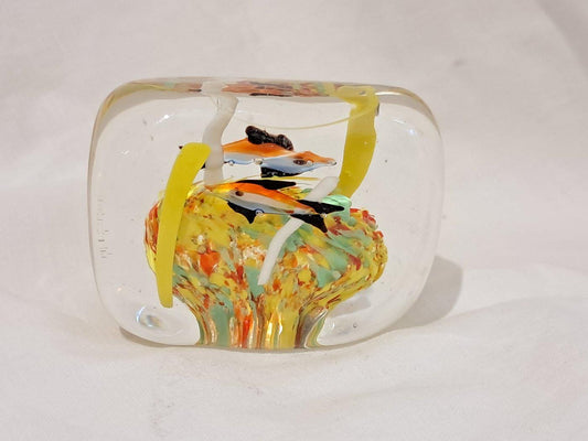 Fermacarte Acquario in Vetro di Murano Artistico Giallo Arancio - Pesci Colorati - Handmade