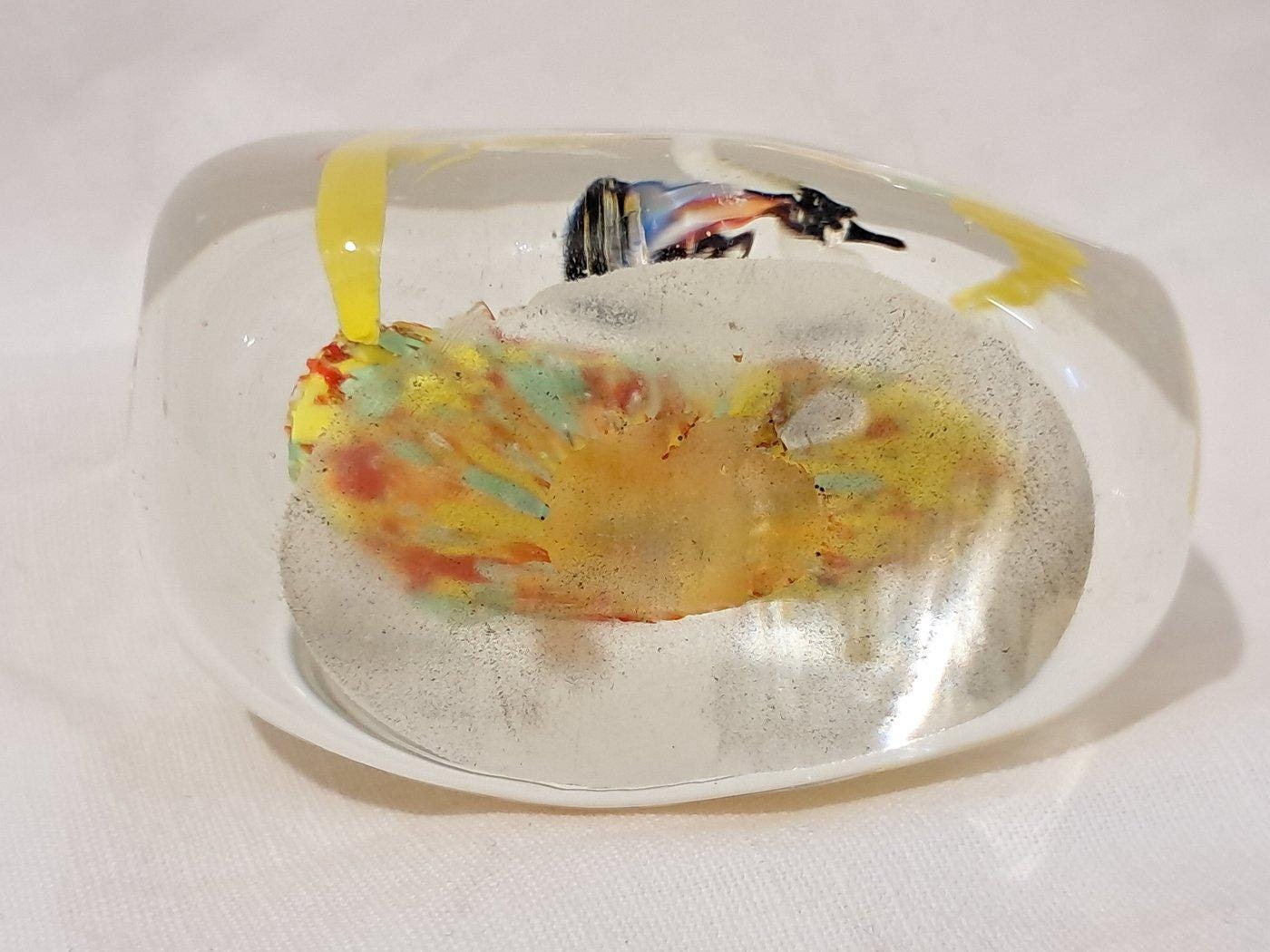 Fermacarte Acquario in Vetro di Murano Artistico Giallo Arancio - Pesci Colorati - Handmade