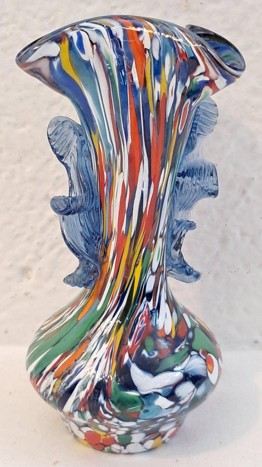 Vaso Portafiori Vintage Anni '70 in Vetro Millefiori Colorato  17x7,5 cm (6,7"x3")  Pezzo Unico