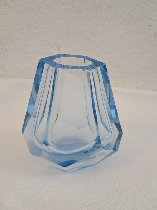 Vaso Art Deco Anni '30 in Cristallo Celeste  10x8,5x5 cm (4"x3,3"x2")  Vintage raro da collezione