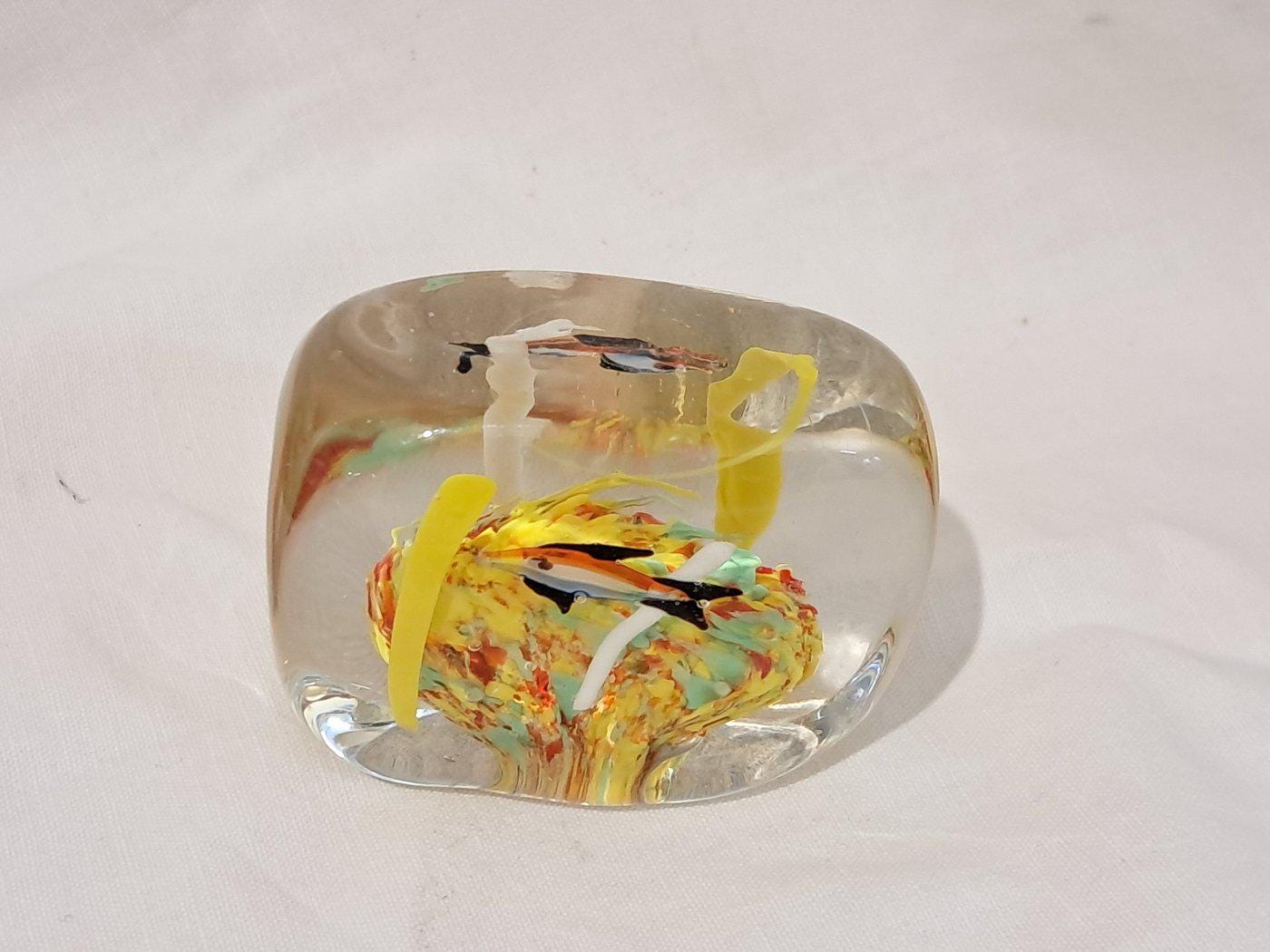 Fermacarte Acquario in Vetro di Murano Artistico Giallo Arancio - Pesci Colorati - Handmade