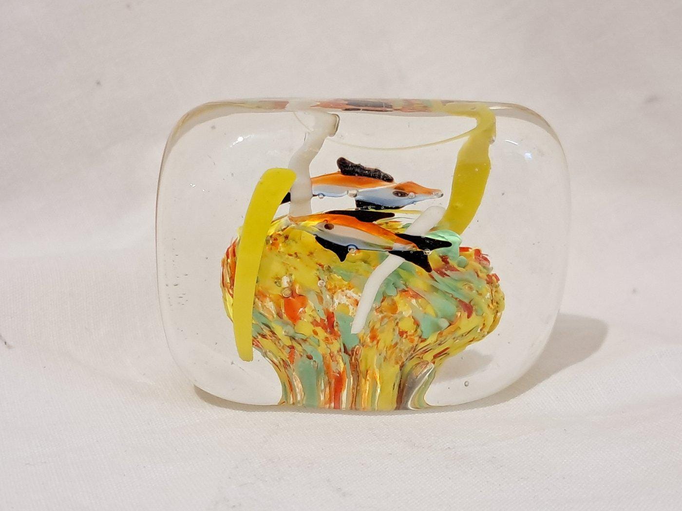 Fermacarte Acquario in Vetro di Murano Artistico Giallo Arancio - Pesci Colorati - Handmade