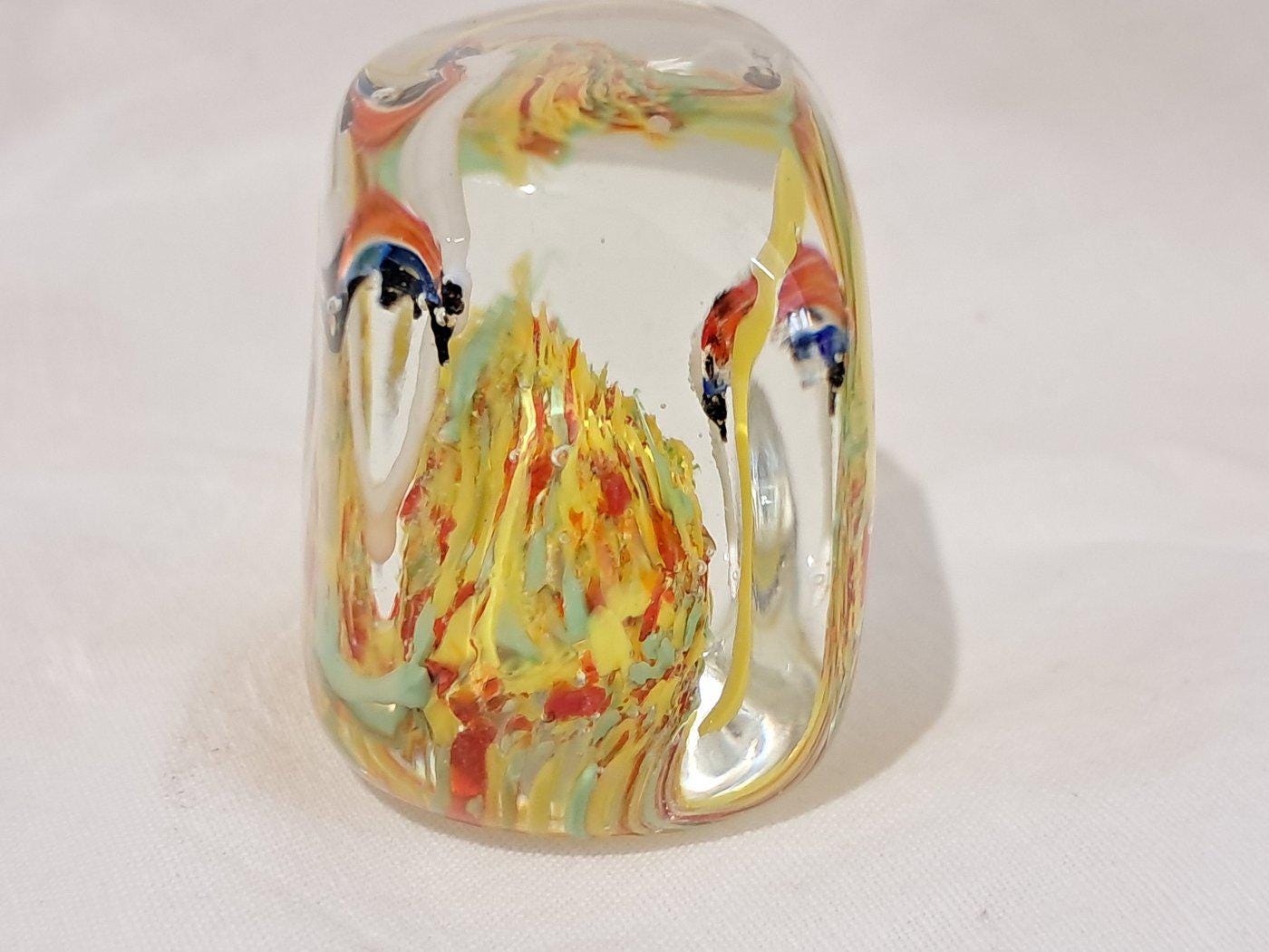 Fermacarte Acquario in Vetro di Murano Artistico Giallo Arancio - Pesci Colorati - Handmade