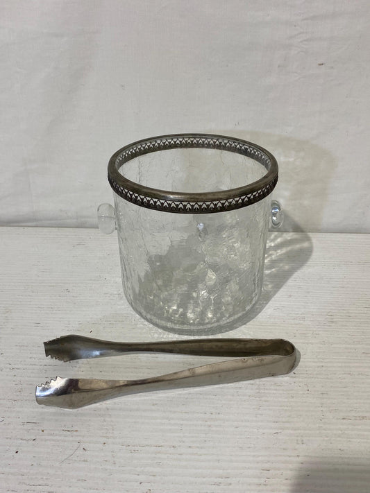 Secchiello per Ghiaccio Mid-Century Italiano Placcato Argento con Pinza - Elegante Design Vintage - 12,5x12,5 cm (4.9"x4.9")