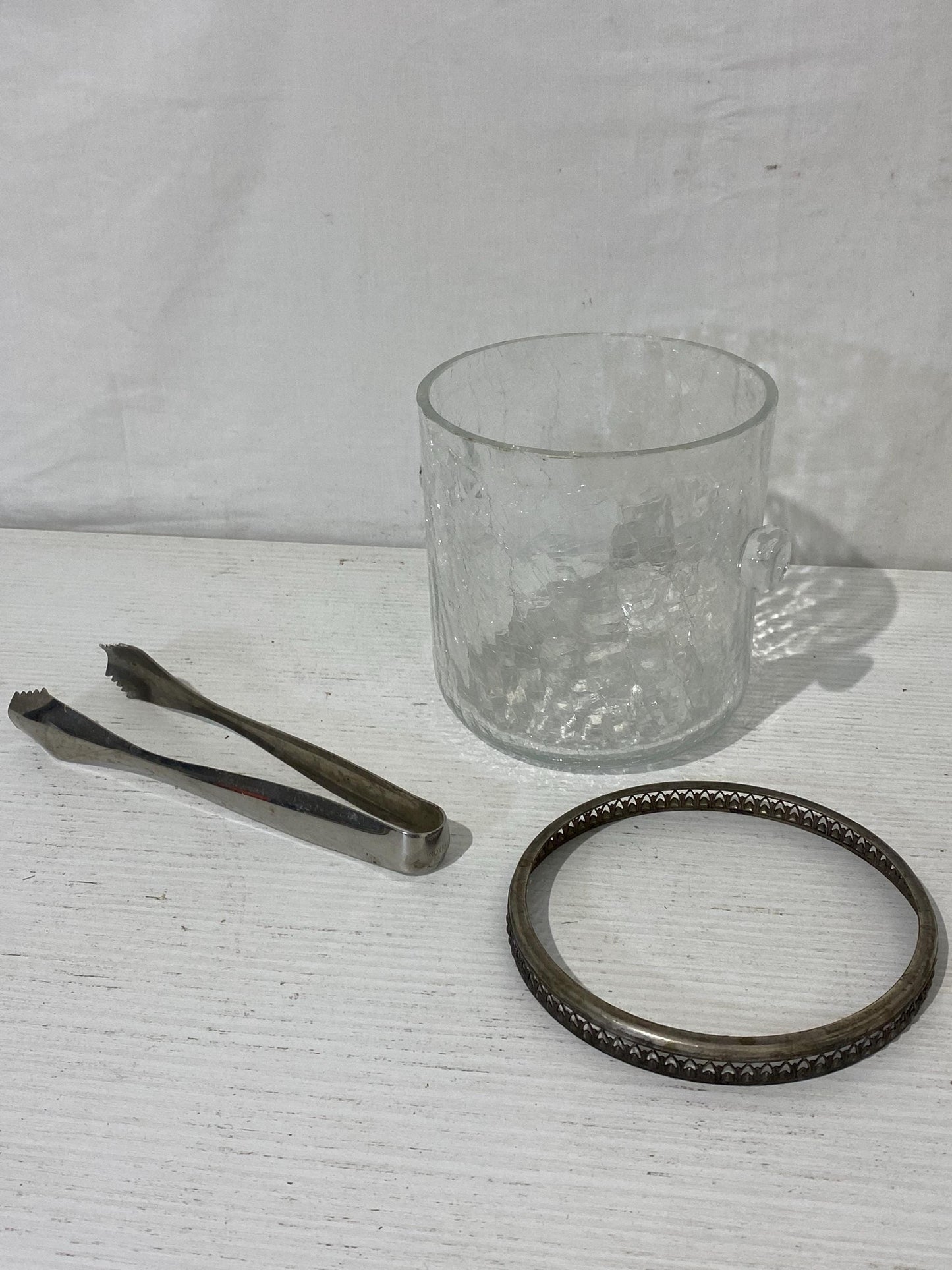 Secchiello per Ghiaccio Mid-Century Italiano Placcato Argento con Pinza - Elegante Design Vintage - 12,5x12,5 cm (4.9"x4.9")