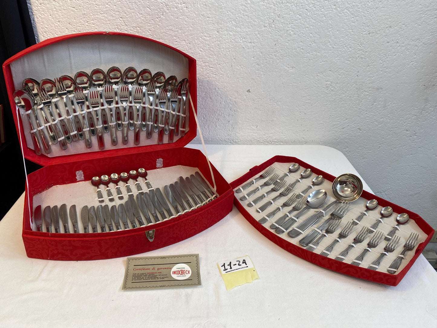 Servizio di Posate Vintage come nuove originali regalo di nozze rado per 12+12 Persone con Scatola Rossa - Completo di Mestolo e Accessori