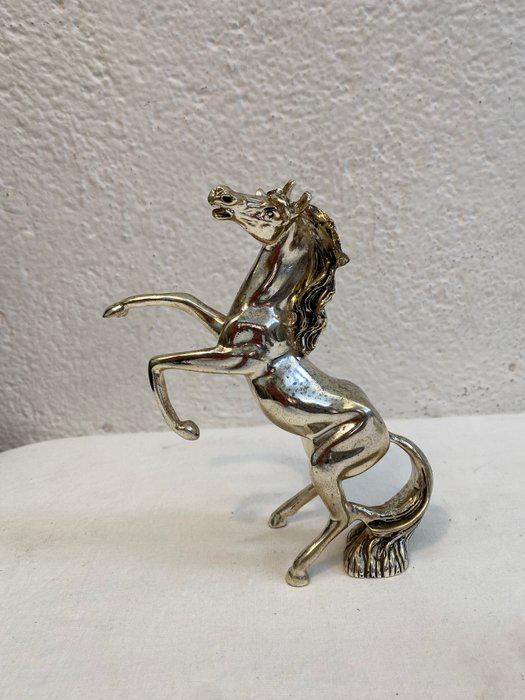 Cavallo Rampante in Metallo Placcato Argento - Scultura Decorativa Elegante - 19x17x5 cm