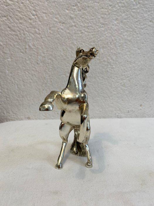 Cavallo Rampante in Metallo Placcato Argento - Scultura Decorativa Elegante - 19x17x5 cm