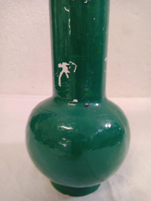 Vaso Vintage in Terracotta Smaltata Verde Dipinto a Mano - 31x13x13 cm