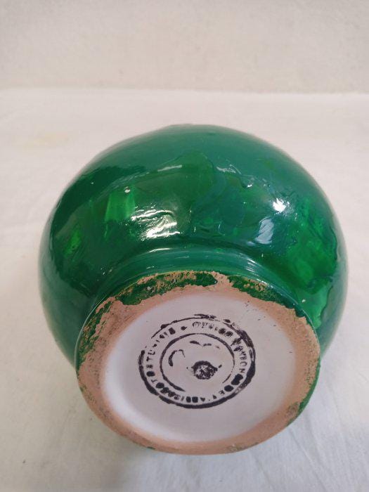 Vaso Vintage in Terracotta Smaltata Verde Dipinto a Mano - 31x13x13 cm