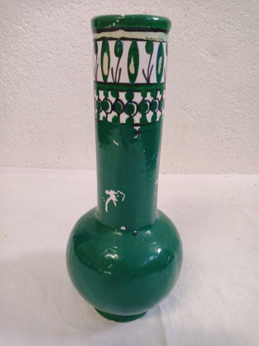 Vaso Vintage in Terracotta Smaltata Verde Dipinto a Mano - 31x13x13 cm