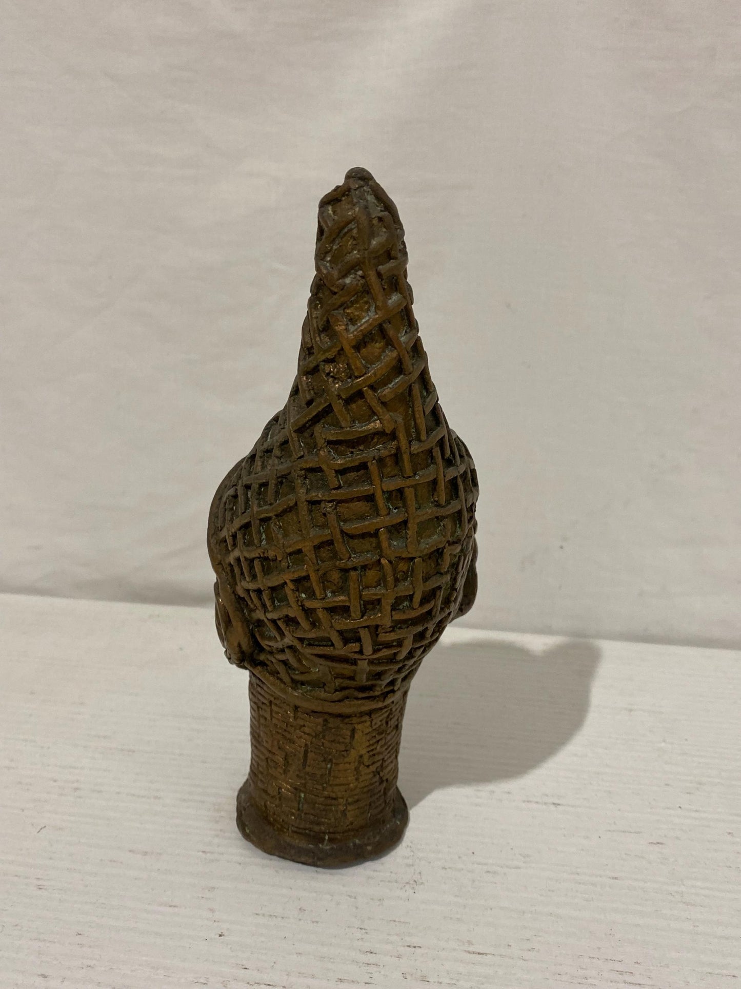 Testa Tribale Benin in Bronzo Vintage - Design Intrecciato - 21x11x8 cm