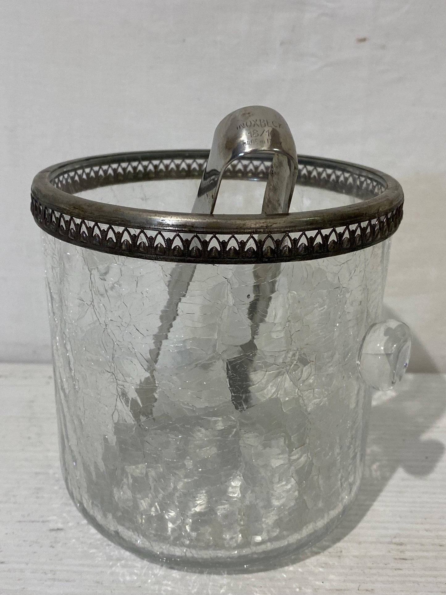Secchiello per Ghiaccio Mid-Century Italiano Placcato Argento con Pinza - Elegante Design Vintage - 12,5x12,5 cm (4.9"x4.9")