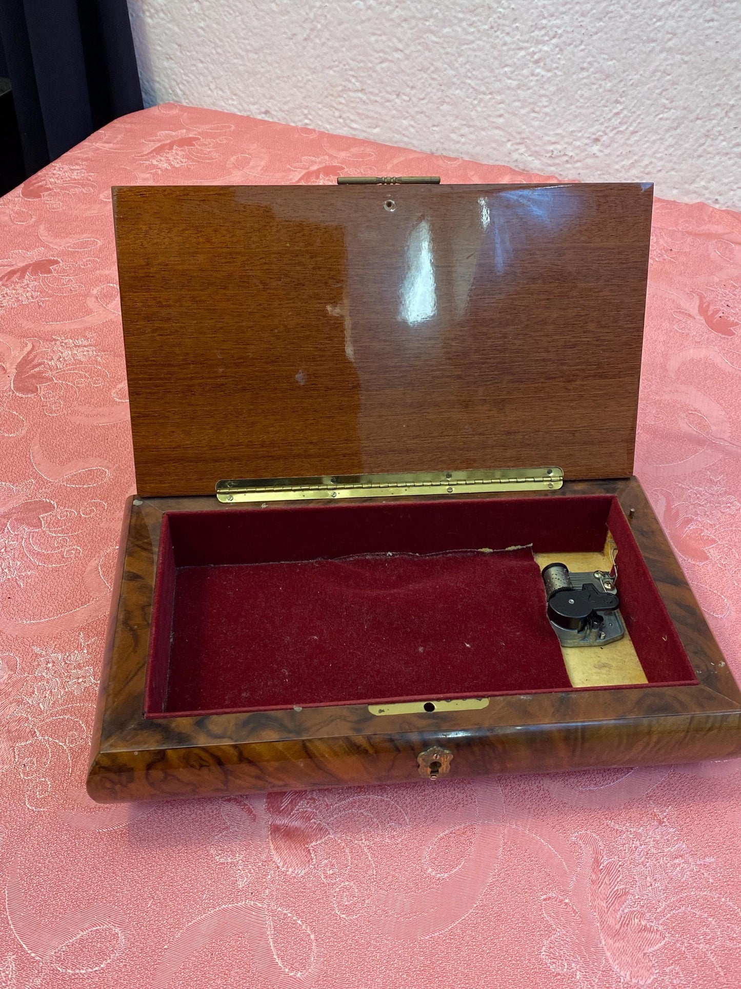 Carillon Italiano con Intarsi di Sorrento / Le Carillon Switzerland Roller Music Box Anni '50 per Gioielli  21x14x12 cm