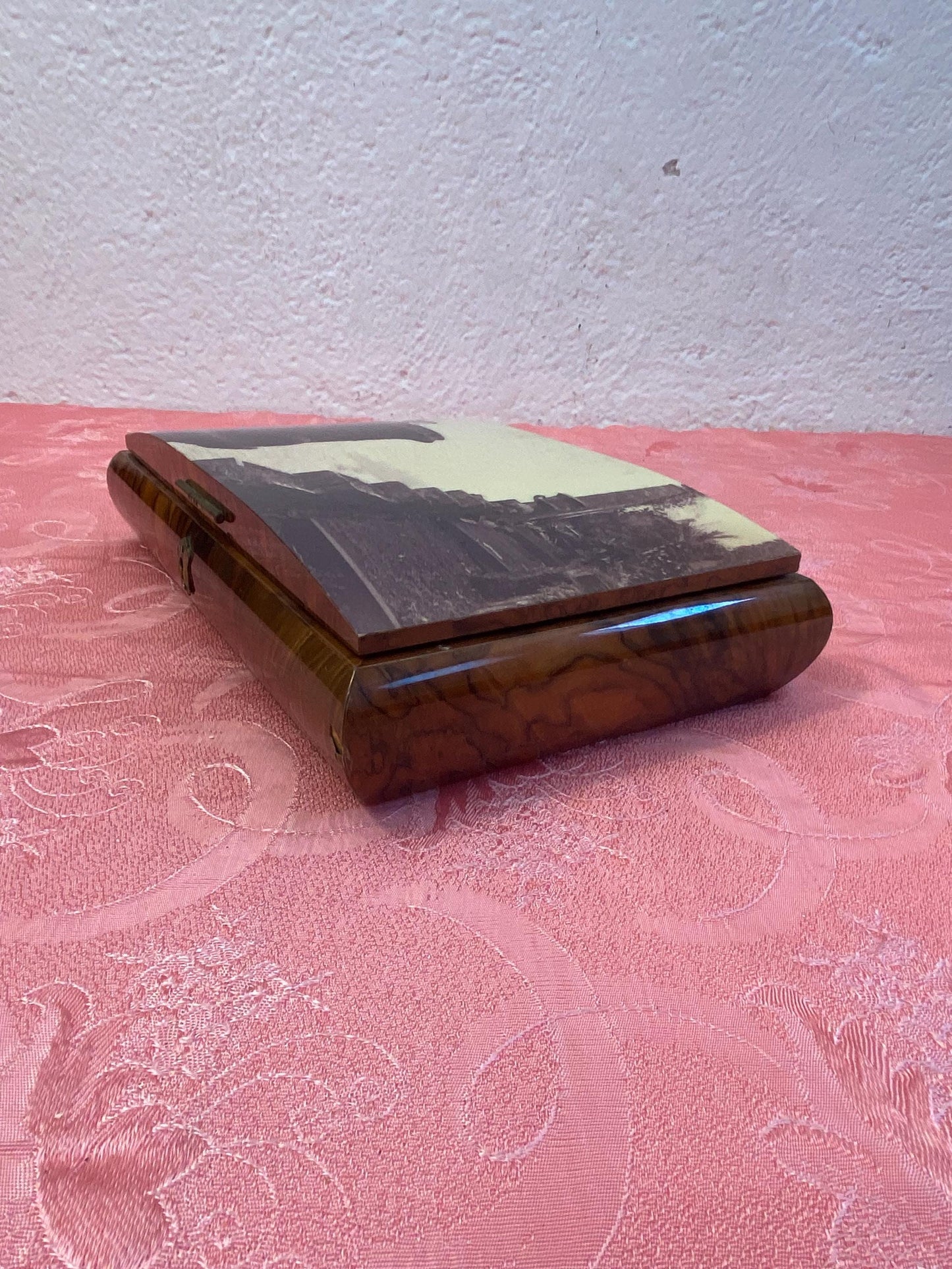 Carillon Italiano con Intarsi di Sorrento / Le Carillon Switzerland Roller Music Box Anni '50 per Gioielli  21x14x12 cm
