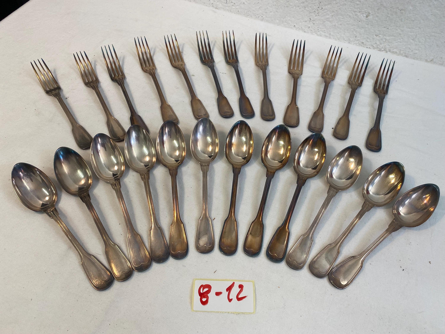 Servizio di posate antiche da 12 in argento placcato 2,70 kg - forchette e cucchiai