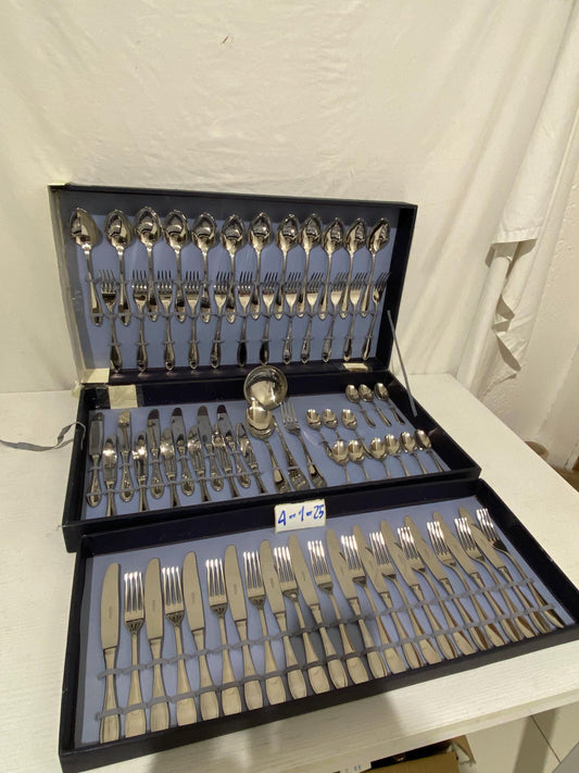 Servizio di Posate argentate Abert made in Italy da 24 Persone nuovo- Elegante Regalo di Nozze in Scatola a Due Piani