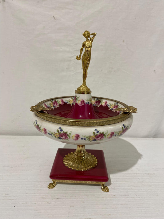 Elegante Centro Tavola in Porcellana Dipinta a Mano con Dettagli Dorati  23x15,5 cm