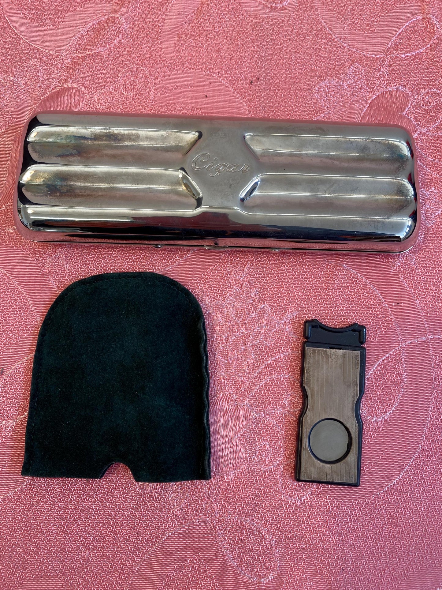 Antico Portasigari Raro Placcato Argento con Tagliasigari in Argento 925 - Elegante da Collezione