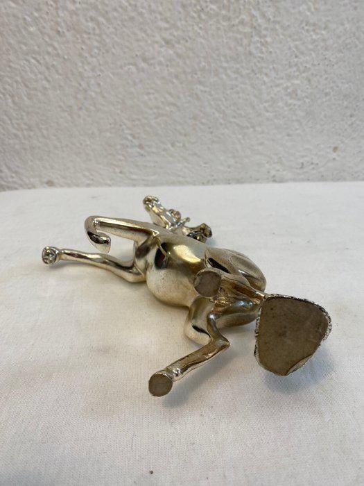 Cavallo Rampante in Metallo Placcato Argento - Scultura Decorativa Elegante - 19x17x5 cm