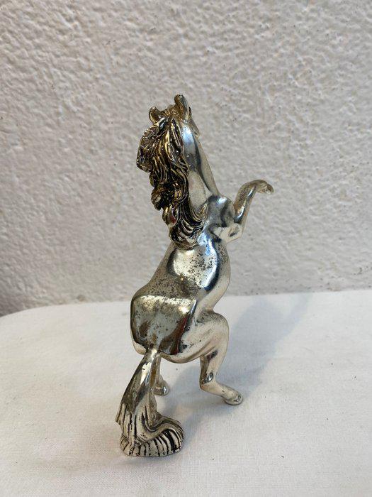 Cavallo Rampante in Metallo Placcato Argento - Scultura Decorativa Elegante - 19x17x5 cm