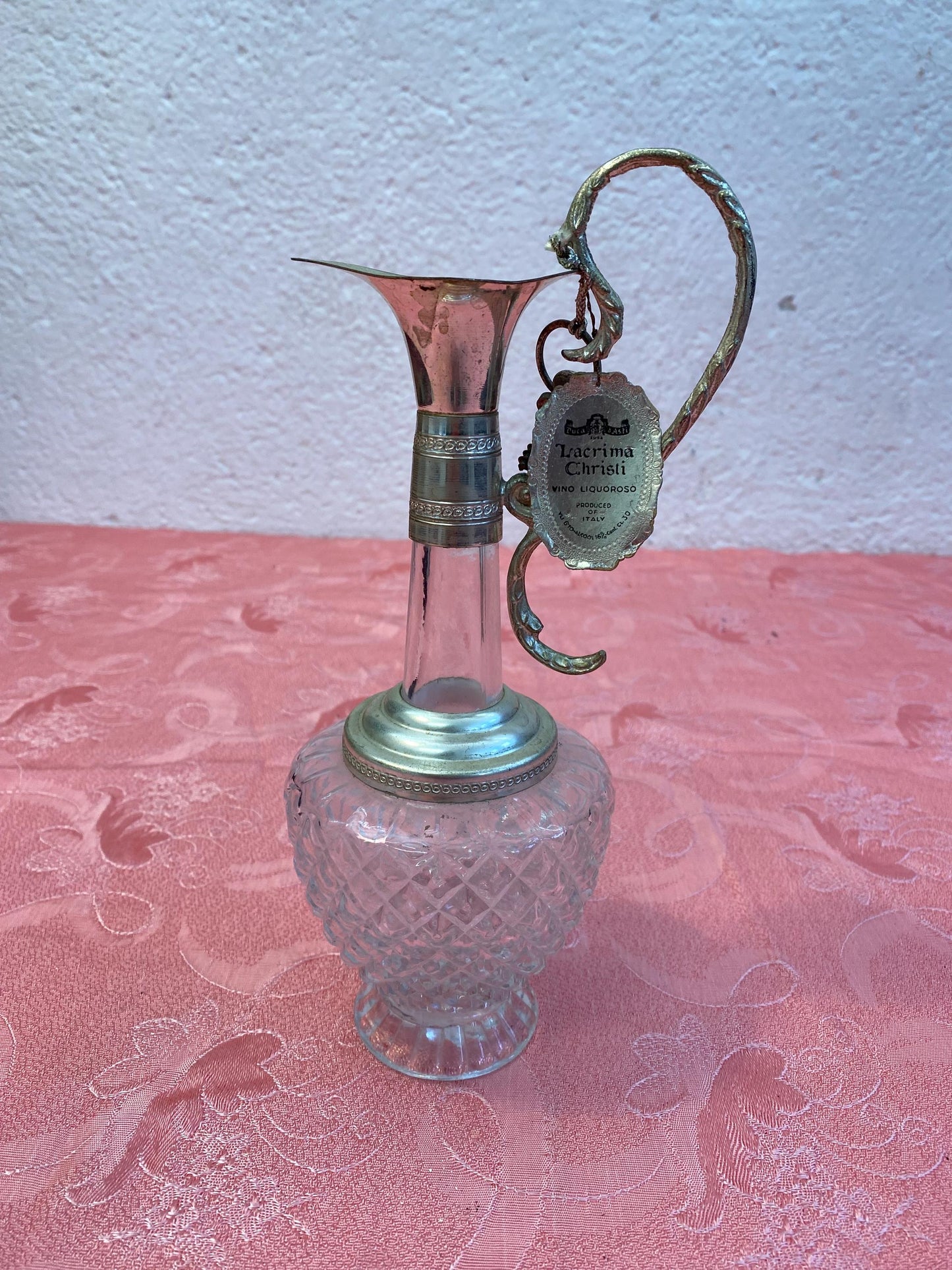 Vintage Lacrima Christi Crystal Decanter with Silver-Plated Handle - 25x11x8 cm