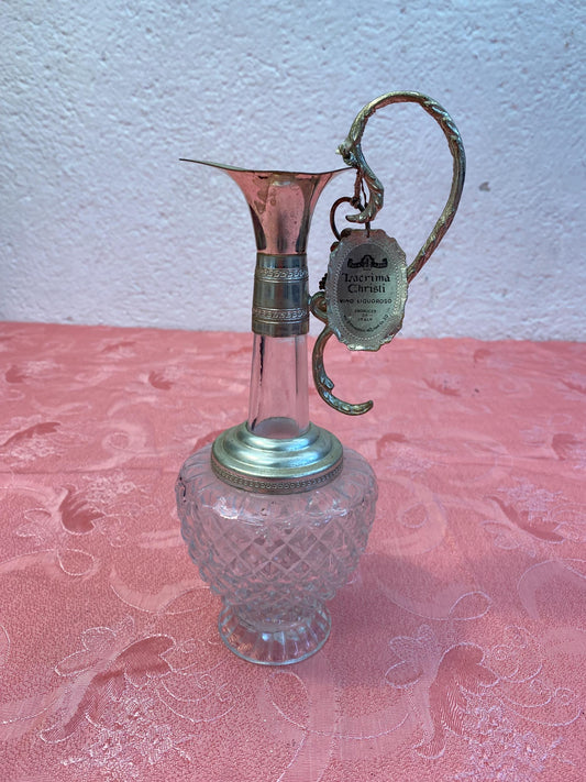 Vintage Lacrima Christi Crystal Decanter with Silver-Plated Handle - 25x11x8 cm