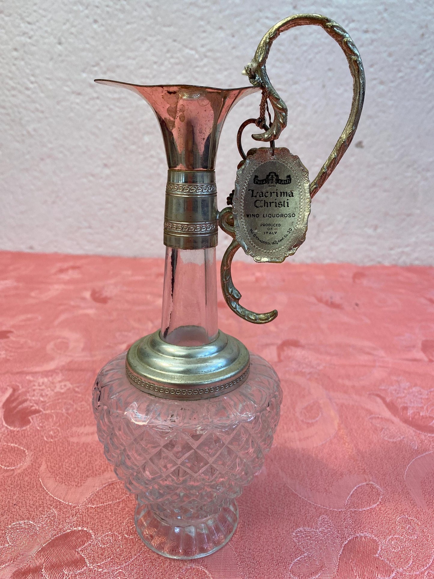 Vintage Lacrima Christi Crystal Decanter with Silver-Plated Handle - 25x11x8 cm