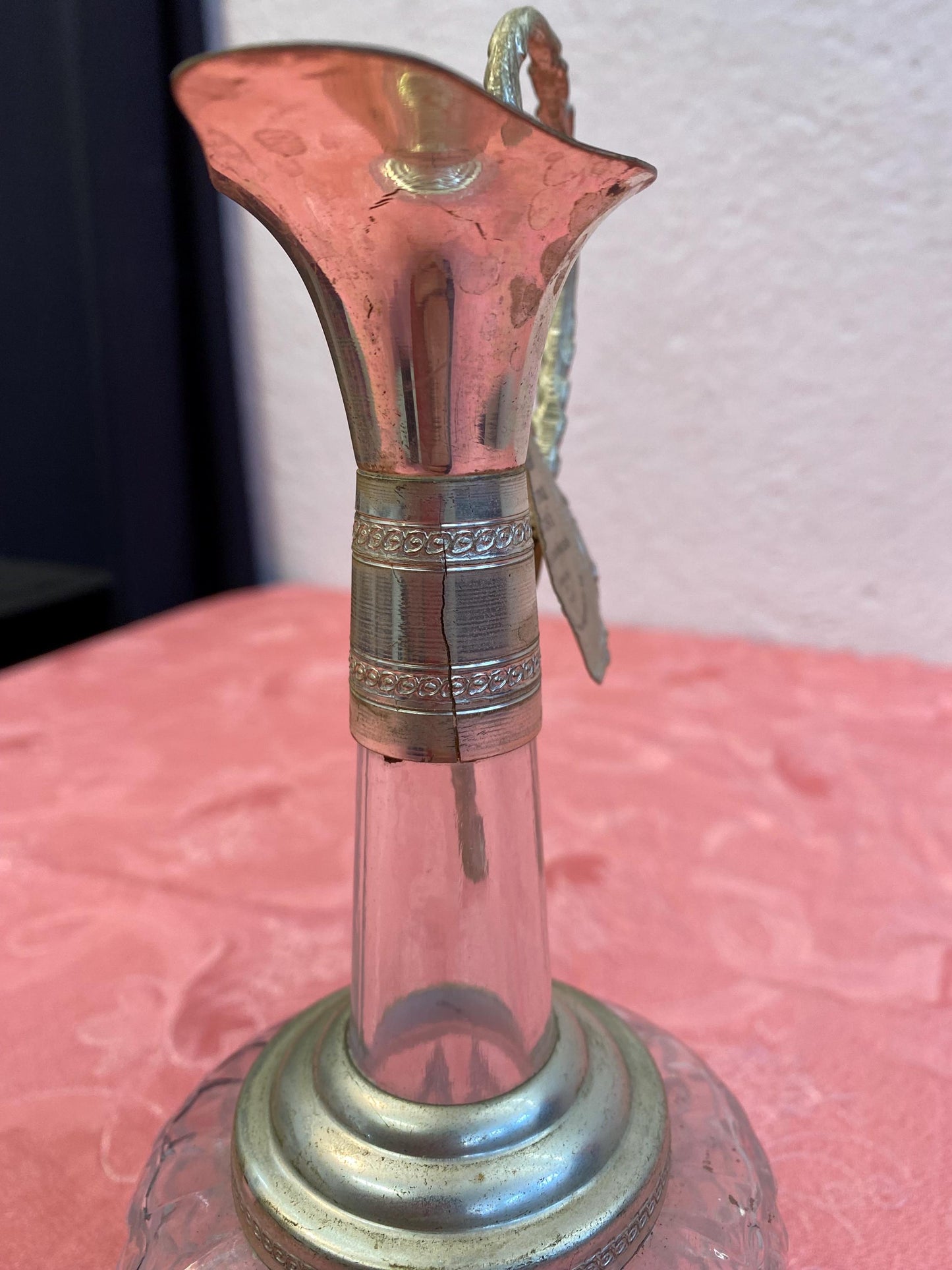 Vintage Lacrima Christi Crystal Decanter with Silver-Plated Handle - 25x11x8 cm