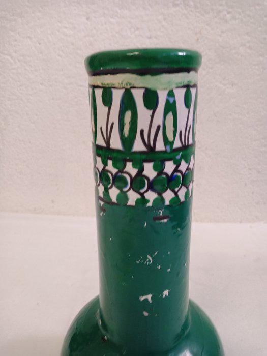 Vaso Vintage in Terracotta Smaltata Verde Dipinto a Mano - 31x13x13 cm