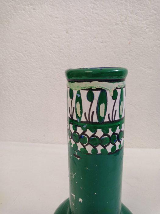 Vaso Vintage in Terracotta Smaltata Verde Dipinto a Mano - 31x13x13 cm