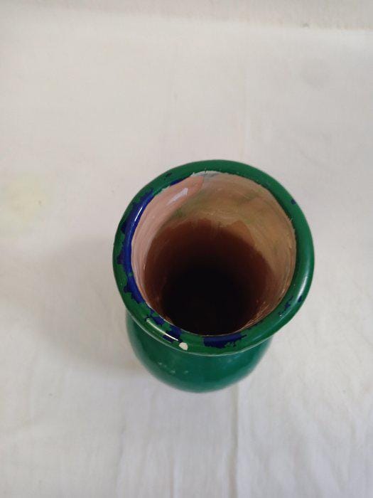 Vaso Vintage in Terracotta Smaltata Verde Dipinto a Mano - 31x13x13 cm