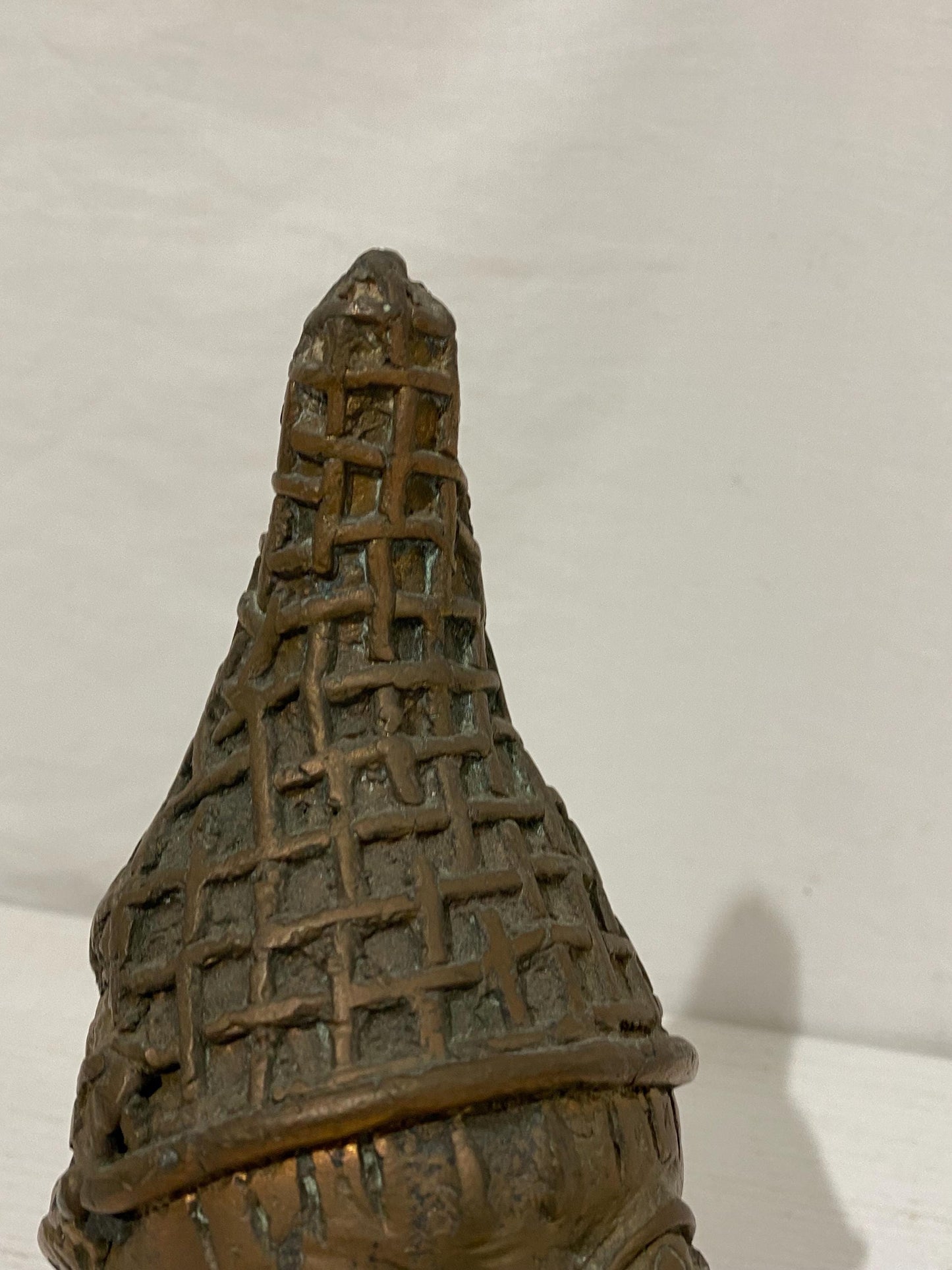 Testa Tribale Benin in Bronzo Vintage - Design Intrecciato - 21x11x8 cm
