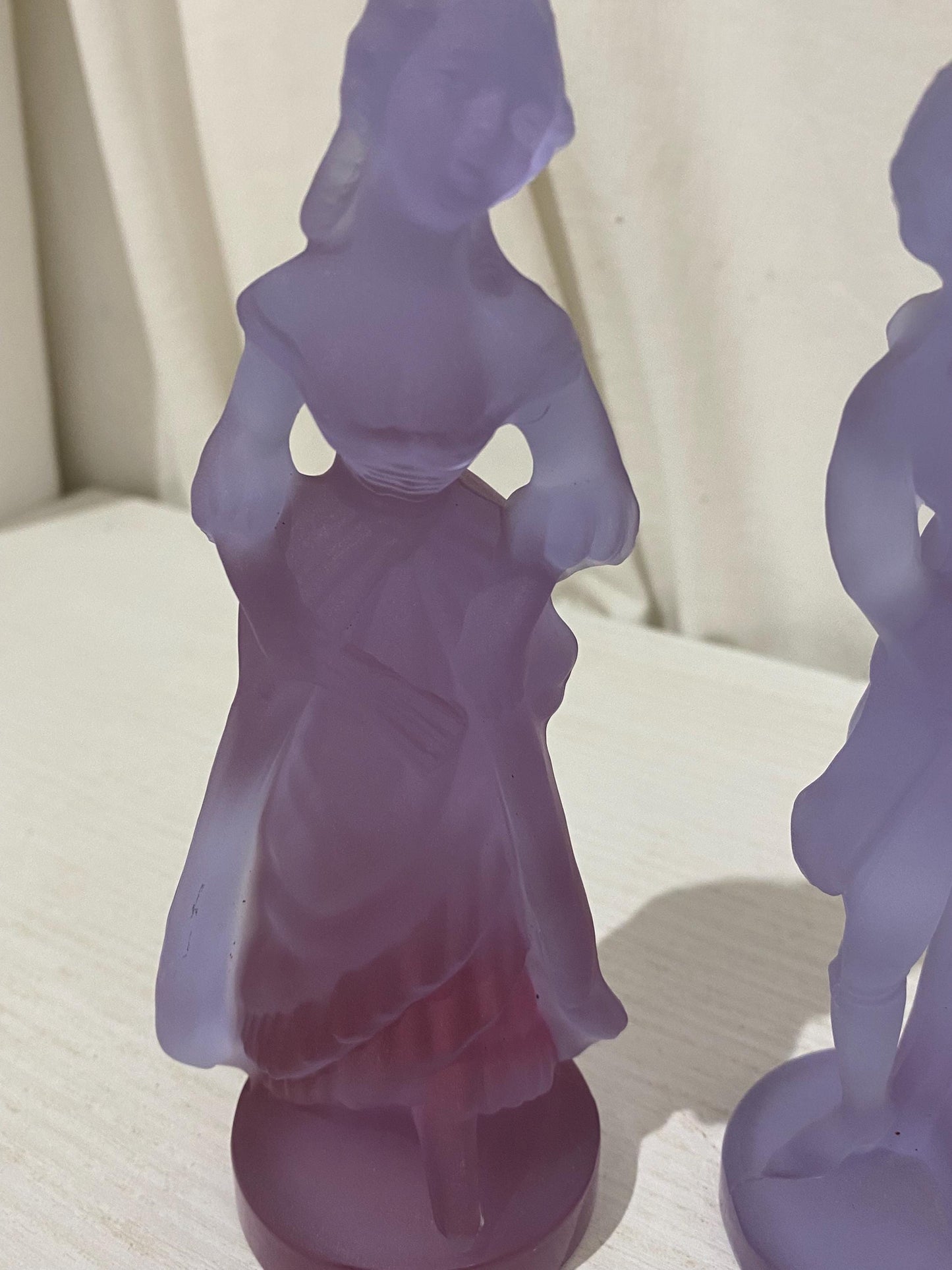 Coppia Statue Vintage Murano Neodimio Alessandrite in Vetro Sfumato Viola e Lilla - Uomo e Donna