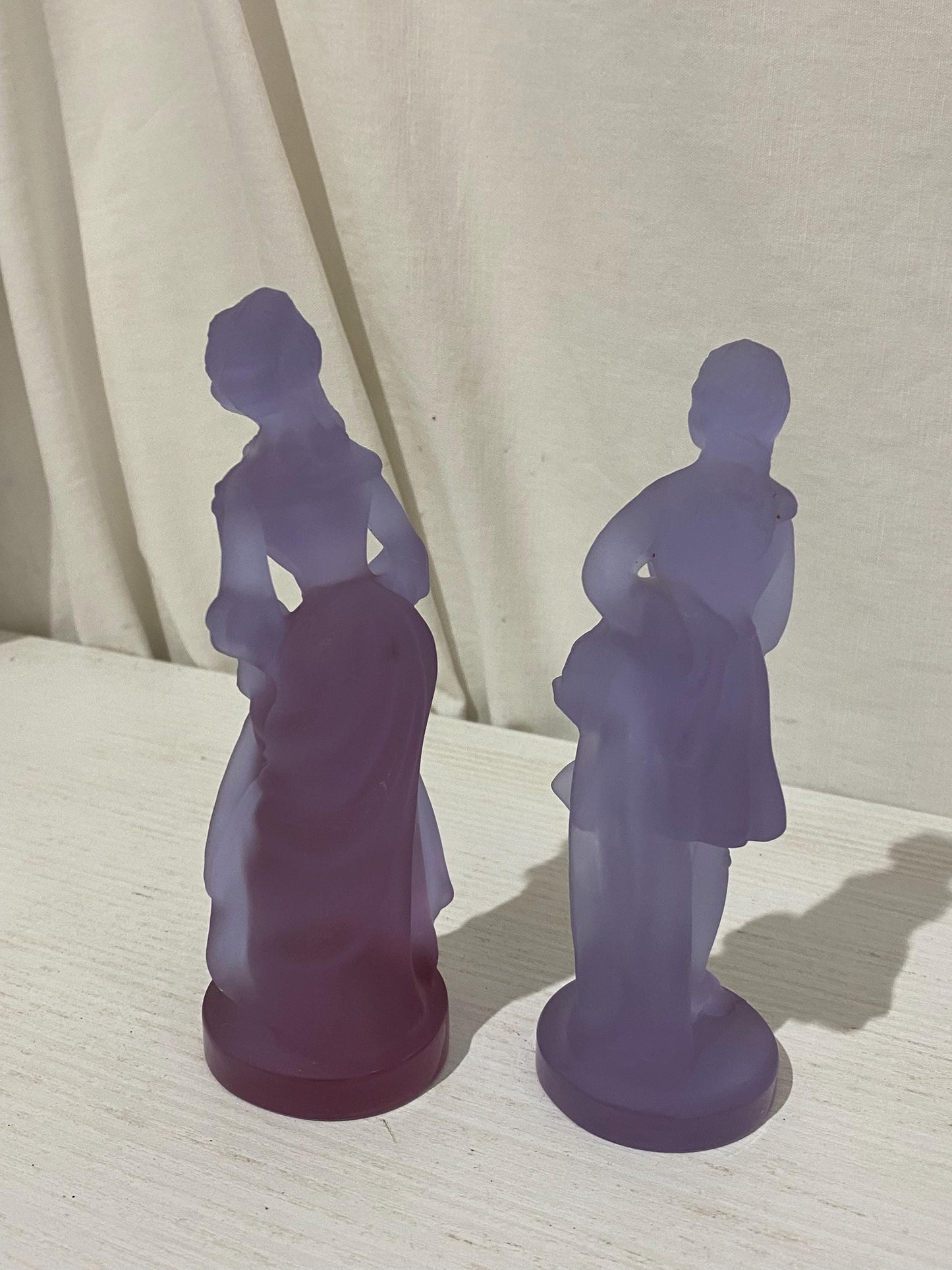 Coppia Statue Vintage Murano Neodimio Alessandrite in Vetro Sfumato Viola e Lilla - Uomo e Donna