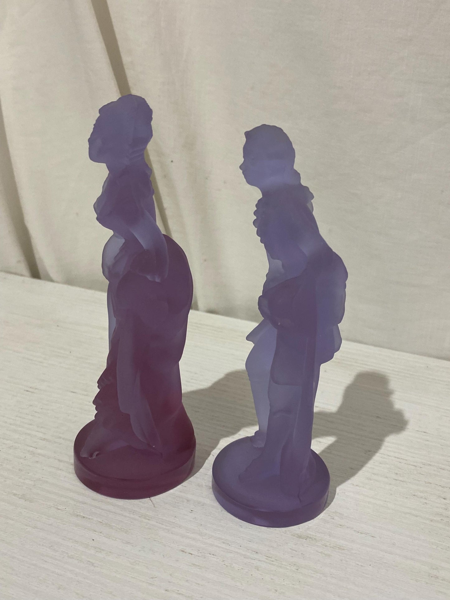 Coppia Statue Vintage Murano Neodimio Alessandrite in Vetro Sfumato Viola e Lilla - Uomo e Donna