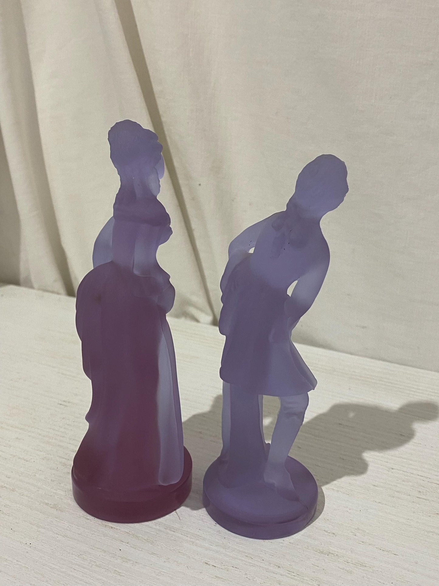 Coppia Statue Vintage Murano Neodimio Alessandrite in Vetro Sfumato Viola e Lilla - Uomo e Donna