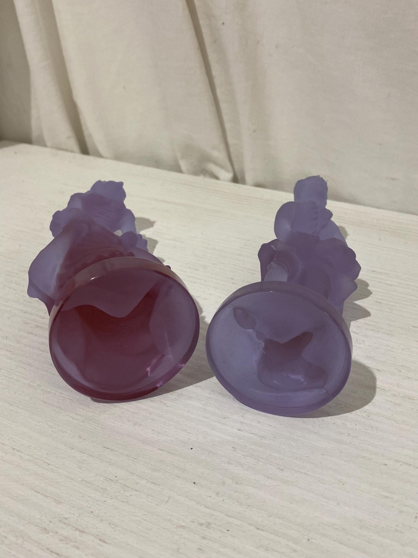 Coppia Statue Vintage Murano Neodimio Alessandrite in Vetro Sfumato Viola e Lilla - Uomo e Donna