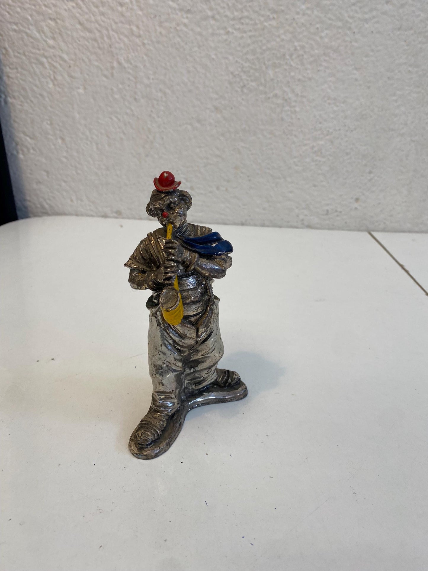Clown Vintage Placcato Argento con Dettagli Dipinti, 14x9x5 cm da collezione originale complemento d'arredo