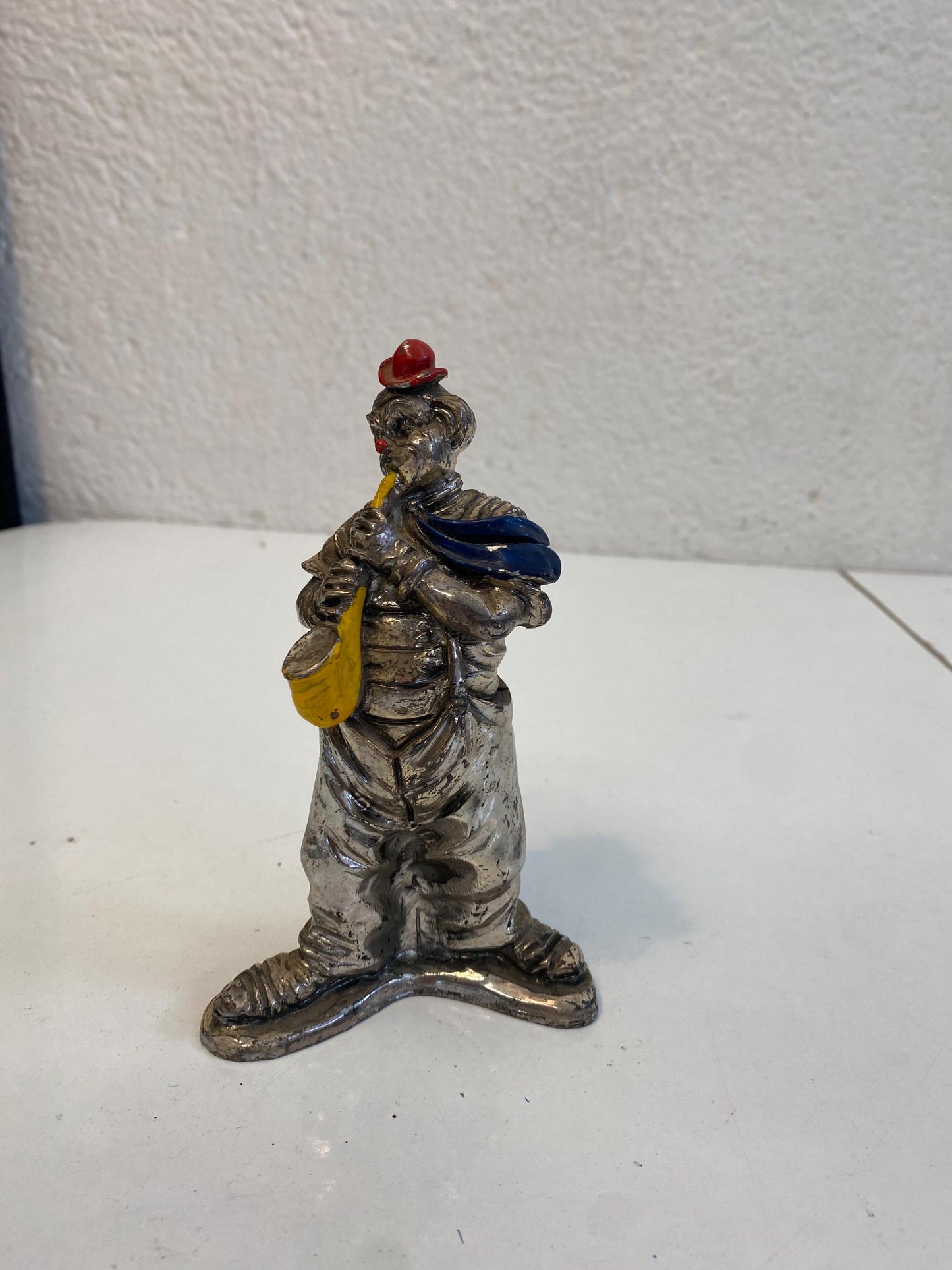 Clown Vintage Placcato Argento con Dettagli Dipinti, 14x9x5 cm da collezione originale complemento d'arredo