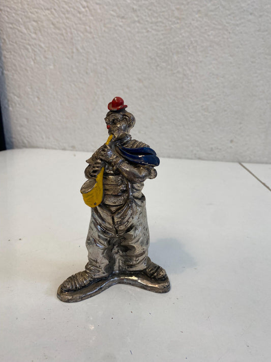 Clown Vintage Placcato Argento con Dettagli Dipinti, 14x9x5 cm da collezione originale complemento d'arredo