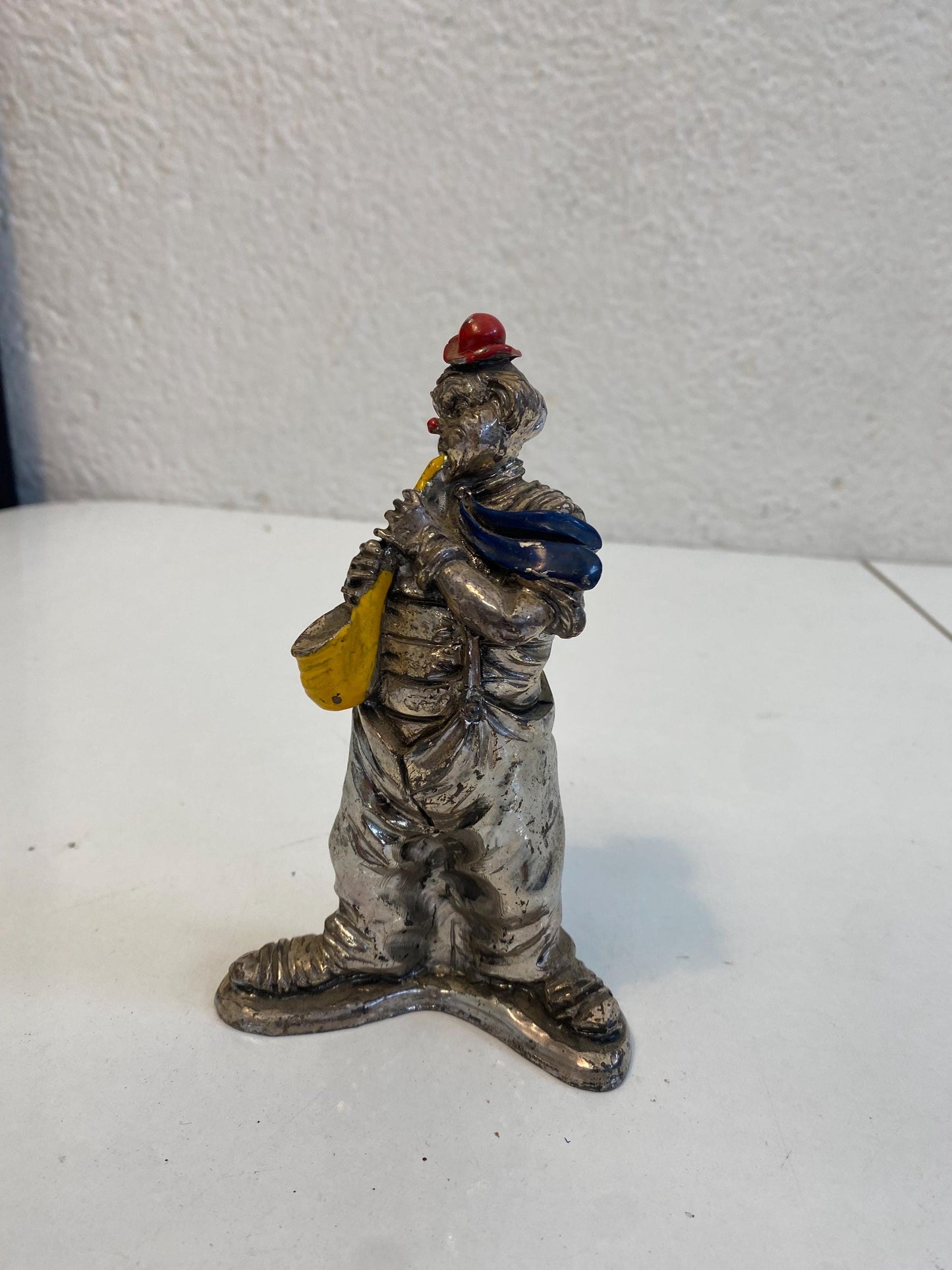 Clown Vintage Placcato Argento con Dettagli Dipinti, 14x9x5 cm da collezione originale complemento d'arredo