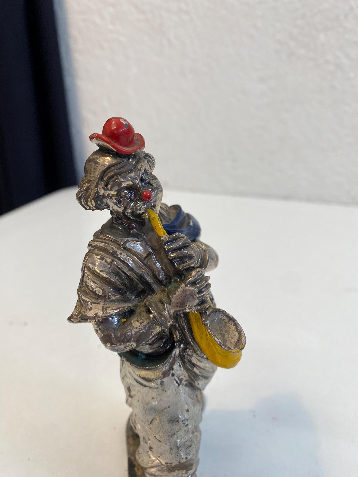 Clown Vintage Placcato Argento con Dettagli Dipinti, 14x9x5 cm da collezione originale complemento d'arredo
