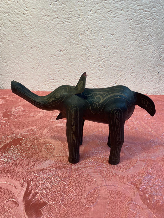 Scultura in Ferro Damascato  Statua Elefante porta fortuna Decorativo Etnico Vintage 15x24x7 cm