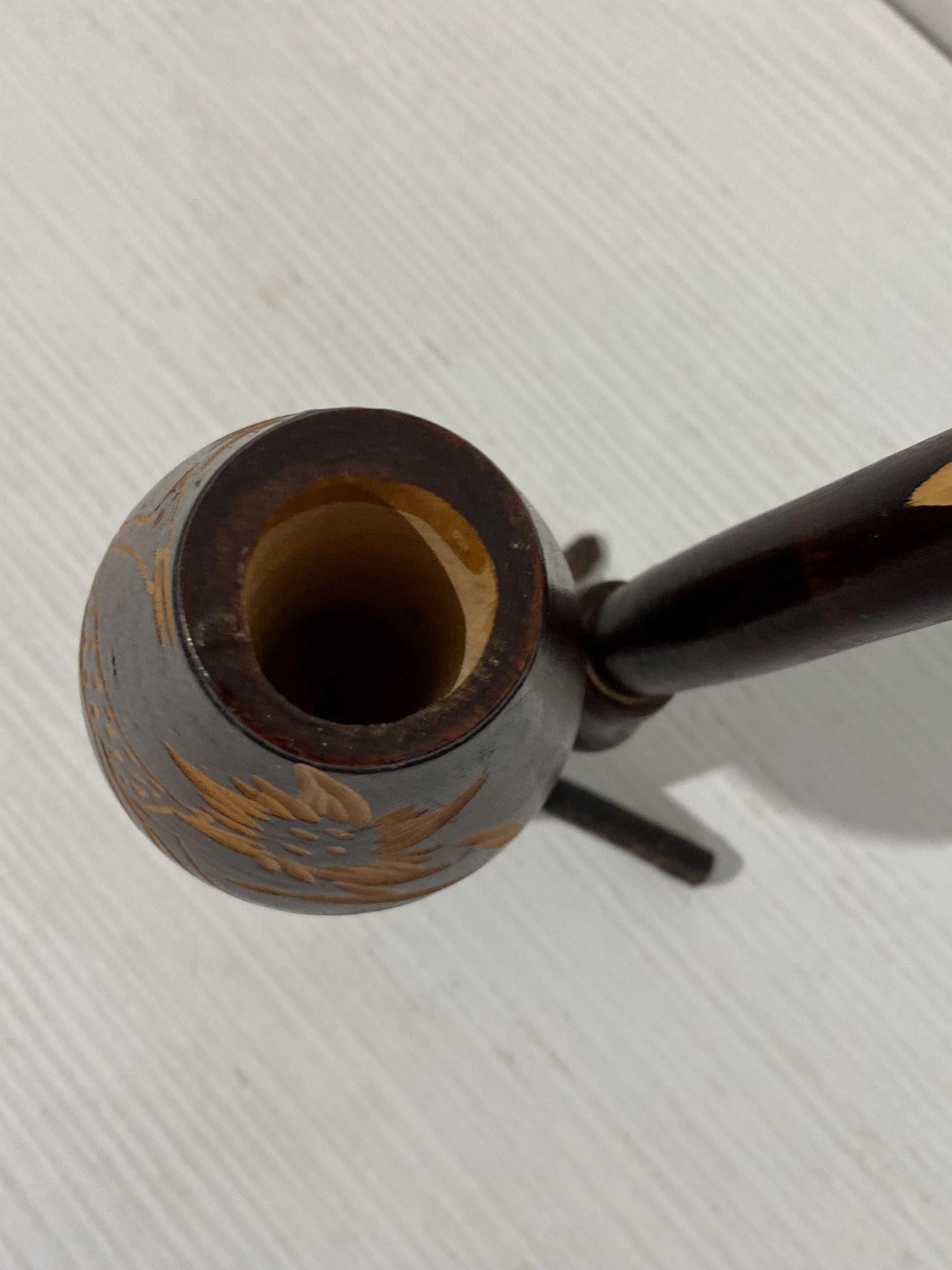 Pipa particolare Funzionante Vintage in Legno Intagliato con Motivo Floreale - 24x20x7 cm