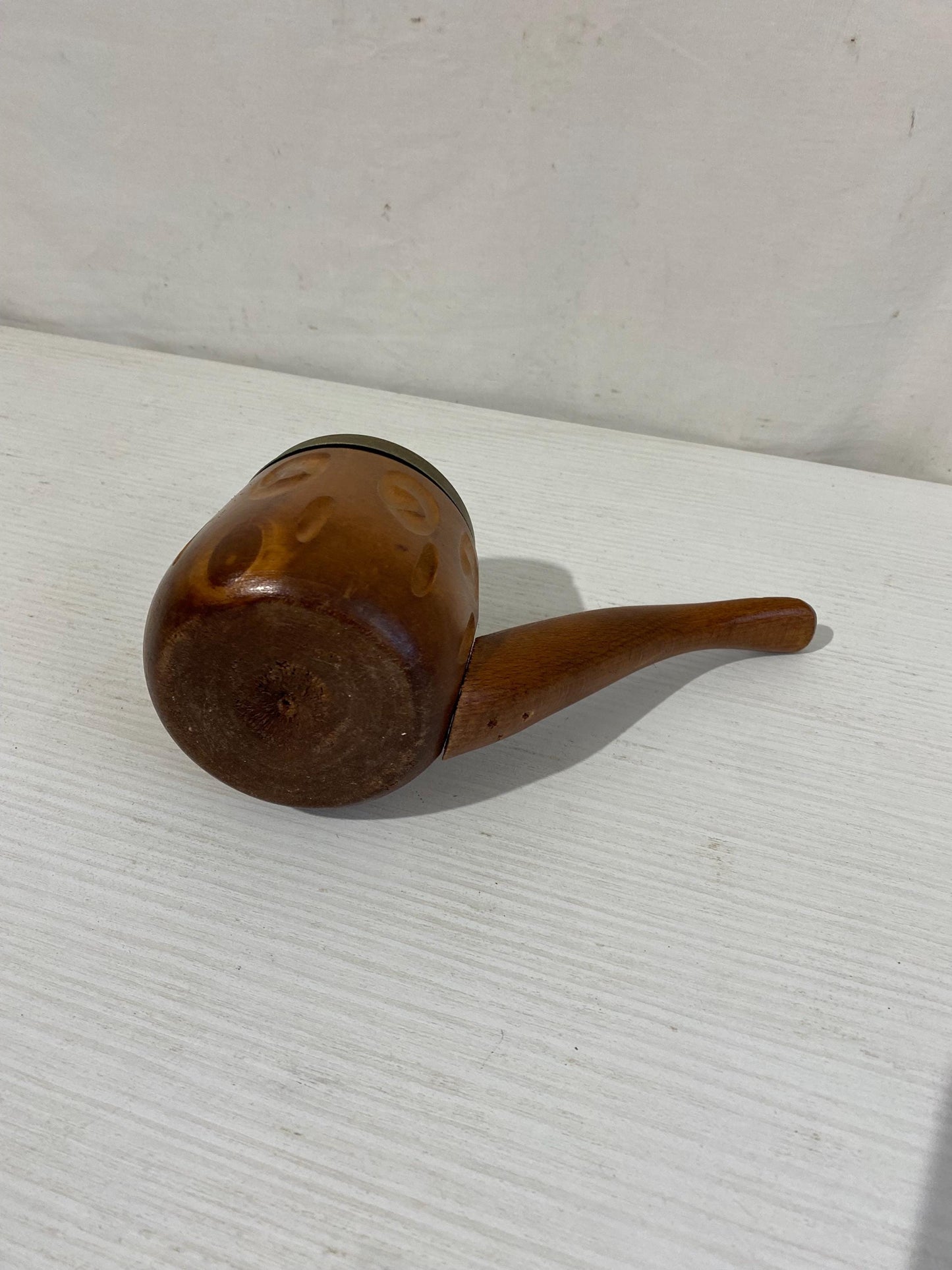 Posacenere Vintage a Forma di Pipa in Legno con Coperchio in Metallo - 9,5x20x9 cm