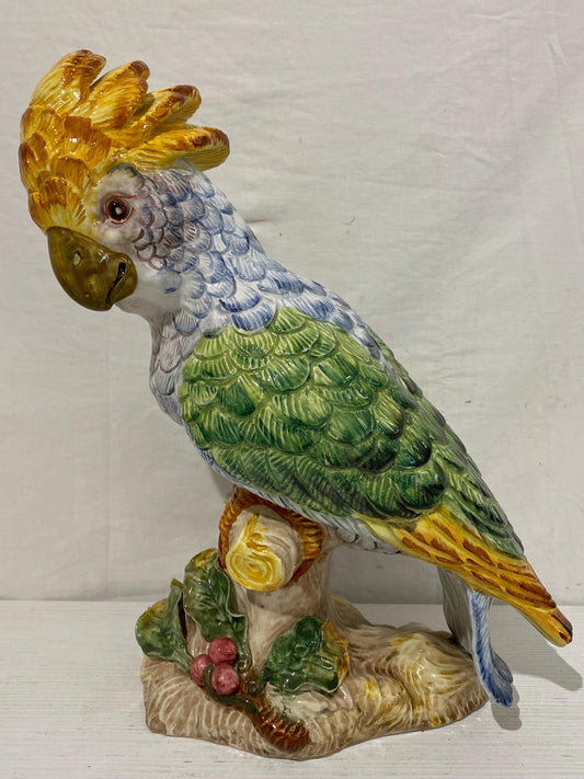 Statua Vintage Pappagallo in Ceramica Dipinta a Mano 39x31x17 cm - Decorazione Colorata