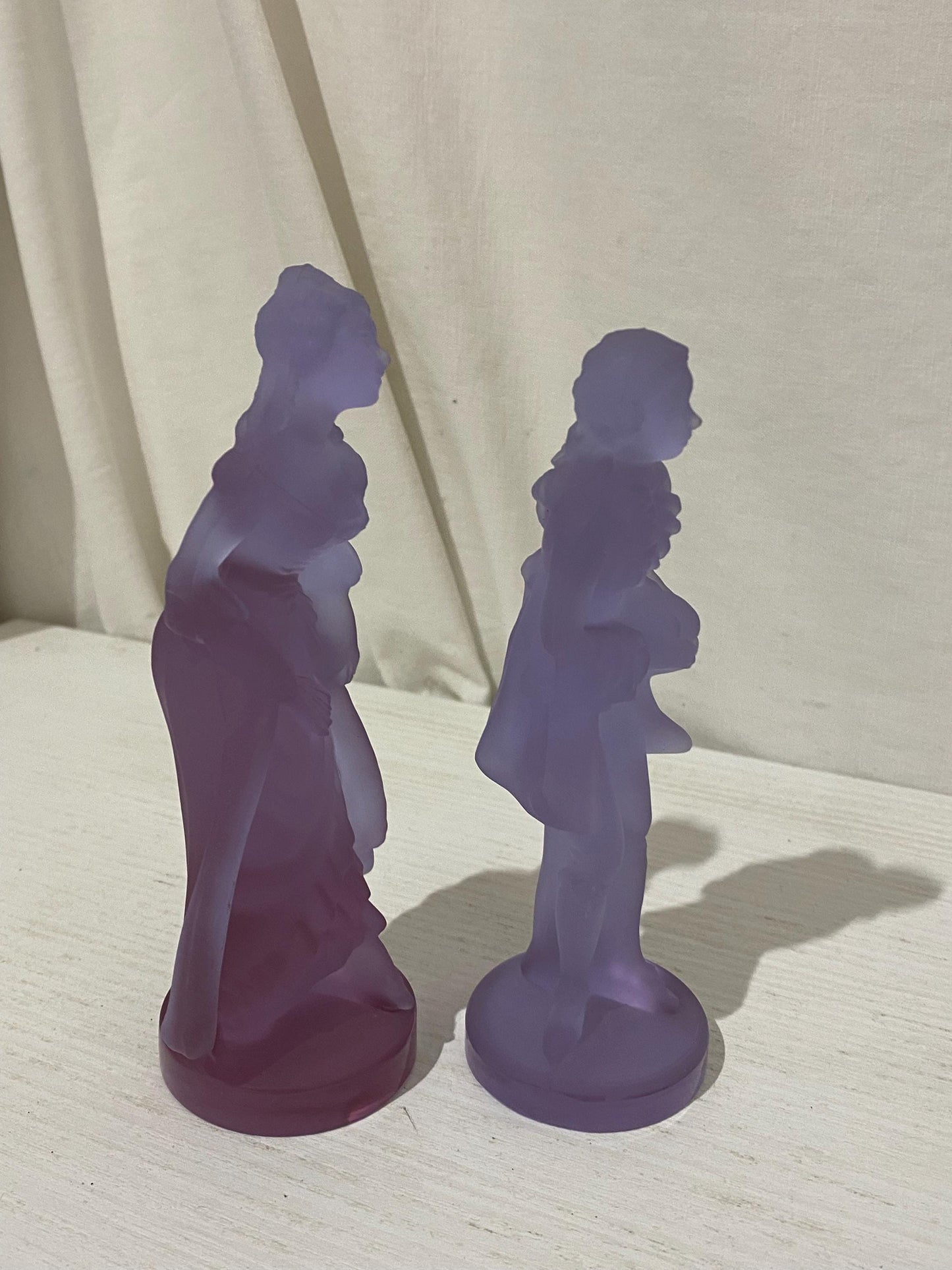 Coppia Statue Vintage Murano Neodimio Alessandrite in Vetro Sfumato Viola e Lilla - Uomo e Donna