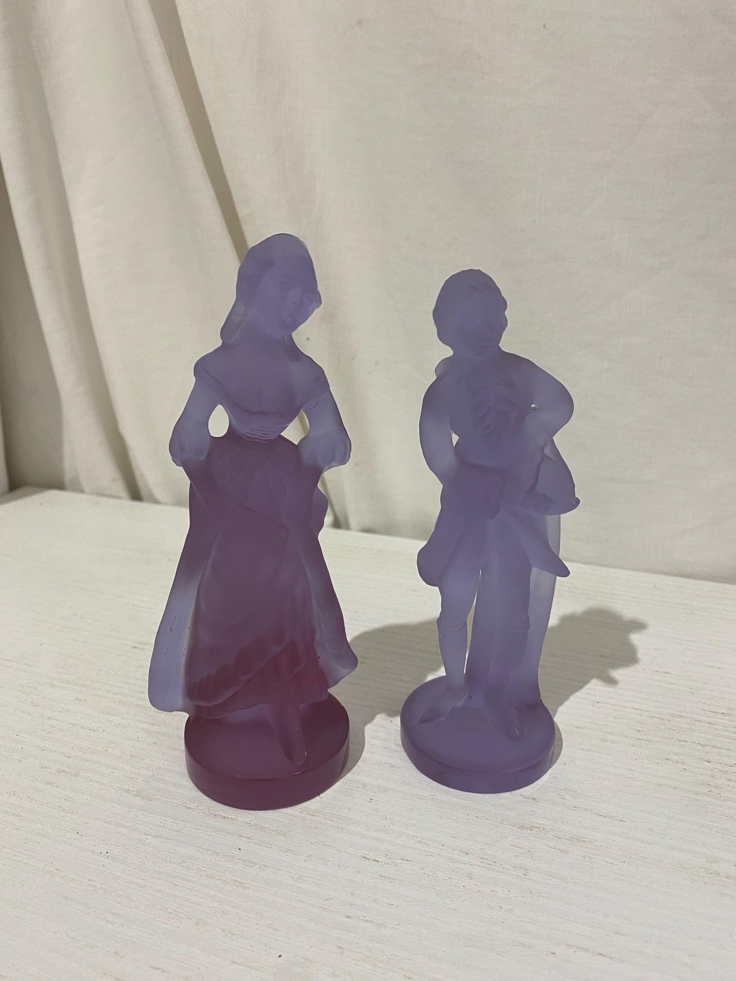 Coppia Statue Vintage Murano Neodimio Alessandrite in Vetro Sfumato Viola e Lilla - Uomo e Donna