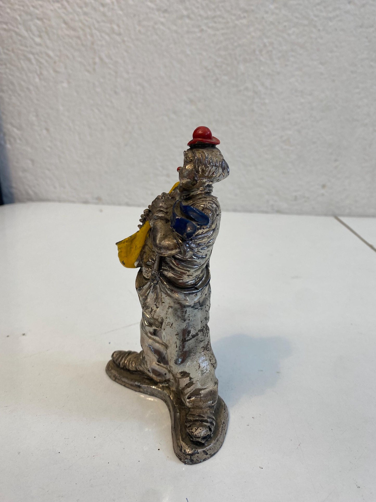 Clown Vintage Placcato Argento con Dettagli Dipinti, 14x9x5 cm da collezione originale complemento d'arredo
